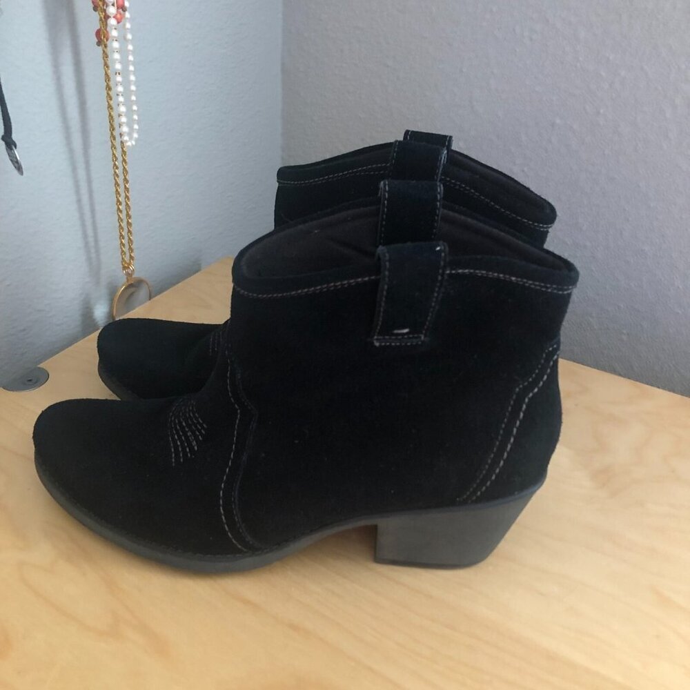 Clarks Artisan Zania Ankle Boots Womens US 8.5 Black Suede Western Cowboy - Picture 9 of 13